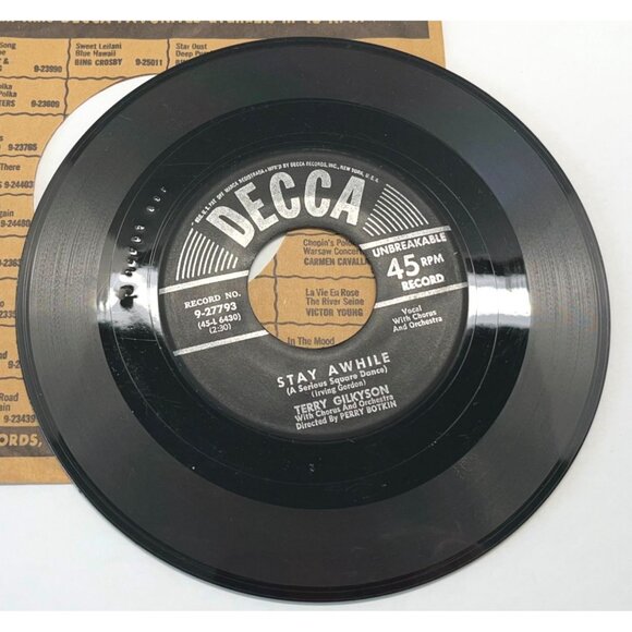 Terry Gilkyson Stay Awhile / Rollin Stone 45 Vinyl 50s Country DECCA 27793 - Picture 4 of 6